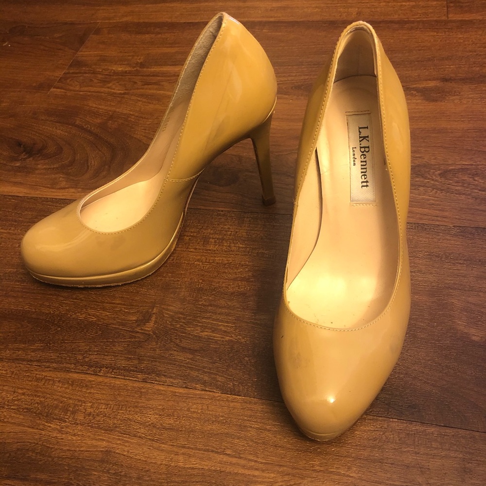 L.K. Bennett Nude Patent Sledge Pumps